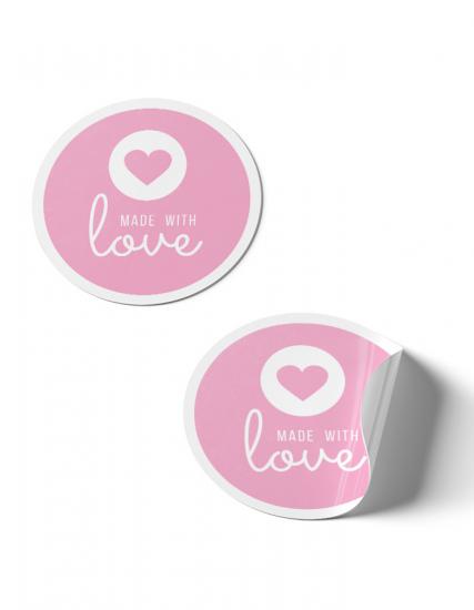 Made wit love pembe 60 adet 5x5cm Yuvarlak Sticker