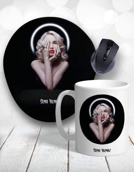 Kişiye Özel 2li Marilyn Monroe Style Kadın Kupa Bardak ve Mouse Pad