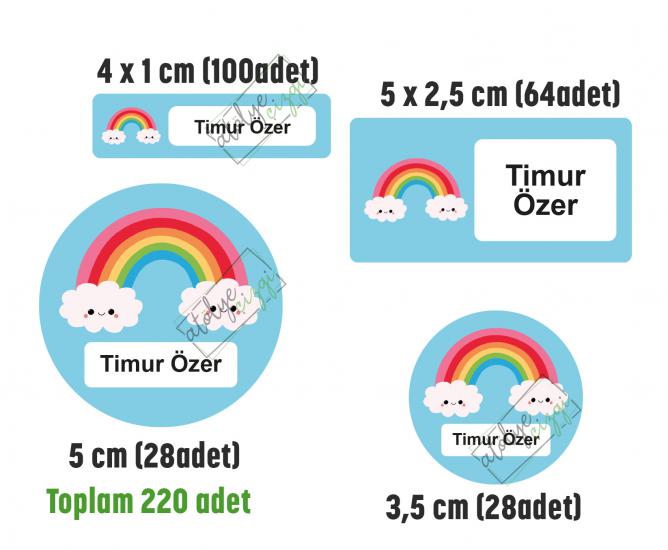 Mavi Gökkuşağı Okul Etiketi, Kalem Defter Etiketi İsme Özel