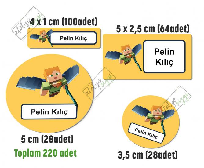 Okul Etiketi Minecraft Melek Kalem Defter Etiketi İsme Özel