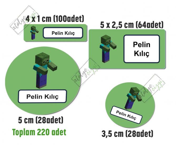 Okul Etiketi Minecraft Zombi Kalem Defter Etiketi İsme Özel