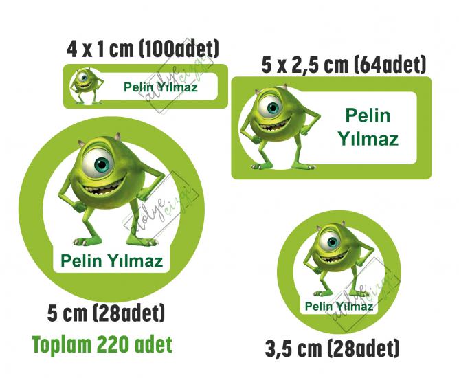 Okul Etiketi Monster Inc Mike Kalem Defter Etiketi İsme Özel