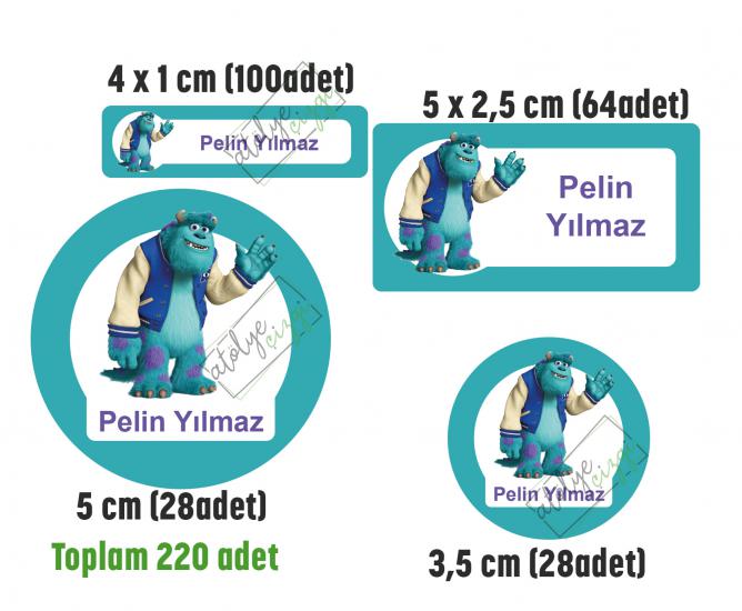 Okul Etiketi Monster Inc Sullivan Kalem Defter Etiketi İsme Özel