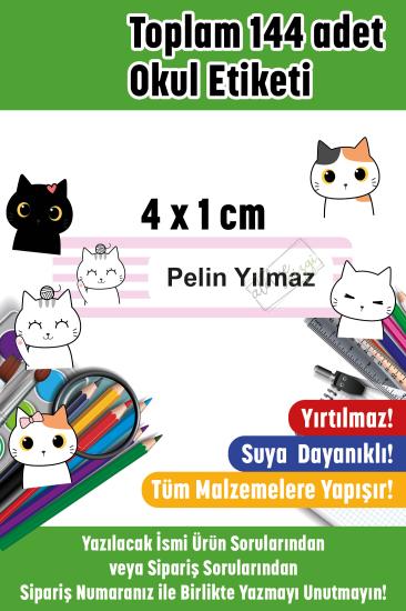 Okul Etiketi Kalem Etiketi İsme Özel Neşeli Kediler
