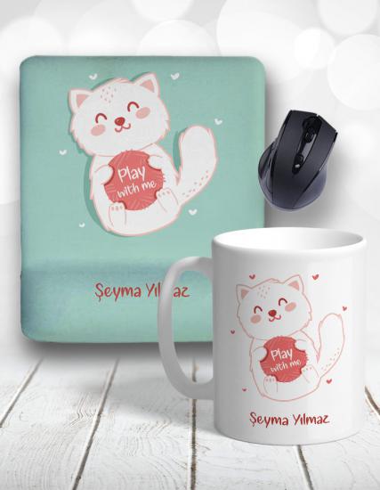 Oyuncu Kedi Play With Me Kupa Bardak ve Mouse Pad