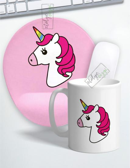 Pink Unicorn Bilek Destekli Mouse Pad ve Kupa Bardak