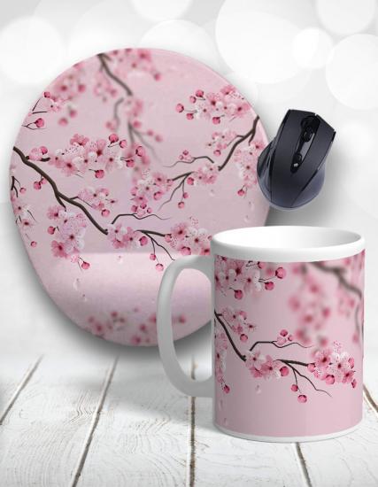 Sakura Çiçeği Bilek Destekli Mouse Pad ve Kupa Bardak