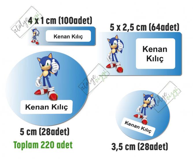 Sonic Okul Etiketi, Kalem Defter Etiketi İsme Özel