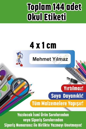 Okul Etiketi Kalem Etiketi İsme Özel Sonic