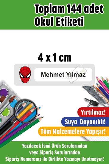 Okul Etiketi Kalem Etiketi İsme Özel Spider