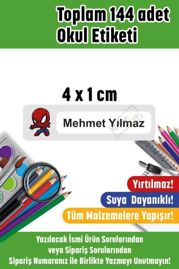 Okul Etiketi Kalem Etiketi İsme Özel Spidey