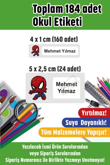 Okul Etiketi Kalem Defter Etiketi İsme Özel Spidey