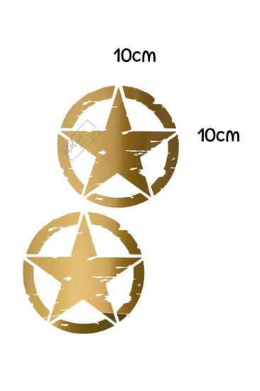2 Adet Army Star, Askeri Yıldız Off Road Sticker Gold 10 Cm