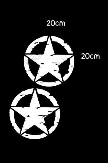 2 Adet Army Star, Askeri Yıldız Off Road Sticker Beyaz 20 Cm