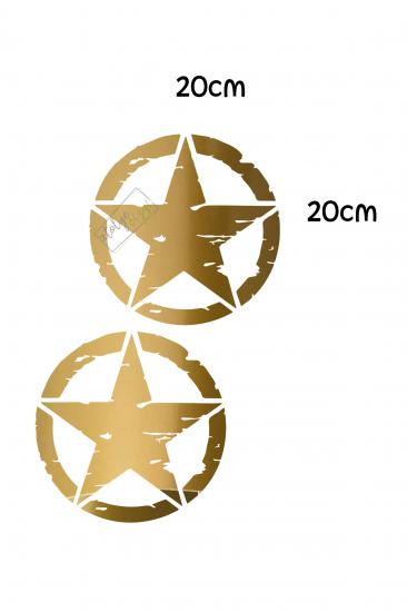 2 Adet Army Star, Askeri Yıldız Off Road Sticker Gold 20 Cm