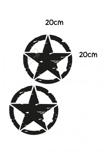 2 Adet Army Star, Askeri Yıldız Off Road Sticker Siyah 20 Cm