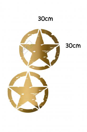 2 Adet Army Star, Askeri Yıldız Off Road Sticker Gold 30 Cm