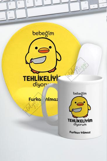 Tehlikeli Ördek Bilek Destekli Mouse Pad ve Kupa Bardak