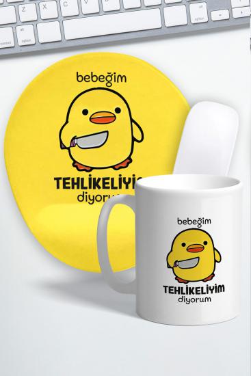 Tehlikeli Ördek Bilek Destekli Mouse Pad ve Kupa Bardak