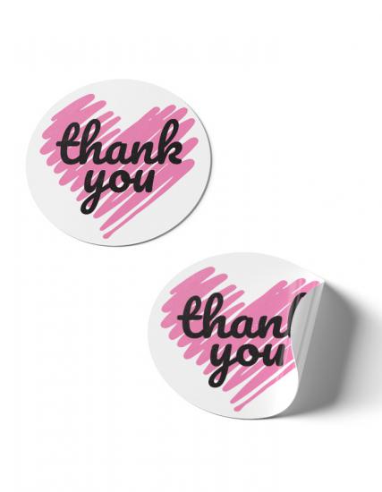 Thank You Kalp 60 adet 5x5cm Yuvarlak Sticker