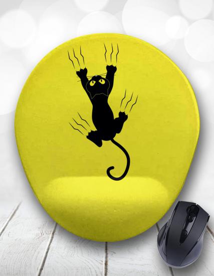 Kedi Sarı Bilek Destekli Mouse Pad