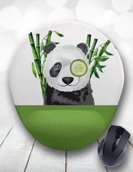 Süslü Panda Bambu Bilek Destekli Mouse Pad
