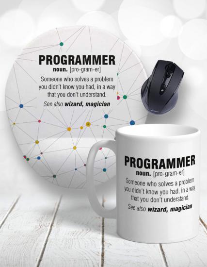 Programmer (Yazılımcı) Bilek Destekli Mouse Pad ve Kupa Bardak