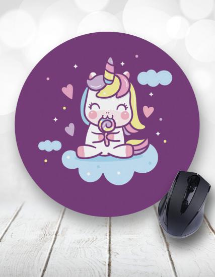 Unicorn Sleepy Clouds Yuvarlak Mouse Pad