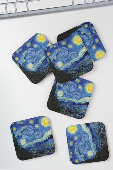 Vincent Van Gogh Starry Night 6lı MDF Bardak Altlığı