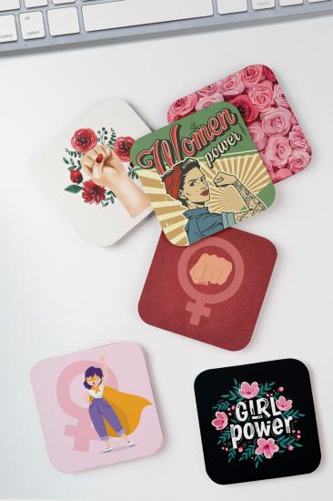 Vintage Girl Power 6lı MDF Bardak Altlığı