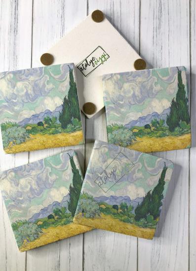 Vincent Van Gogh Wheat Field Taş Bardak Altlığı 4 lü Set