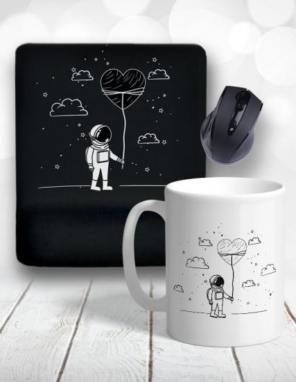 Yalnızlığa Aşık Astronot Bilek Destekli Mouse Pad ve Kupa Bardak