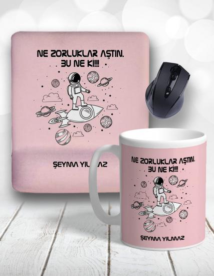 Zorlukları Aşan Astronot Kupa Bardak ve Mouse Pad